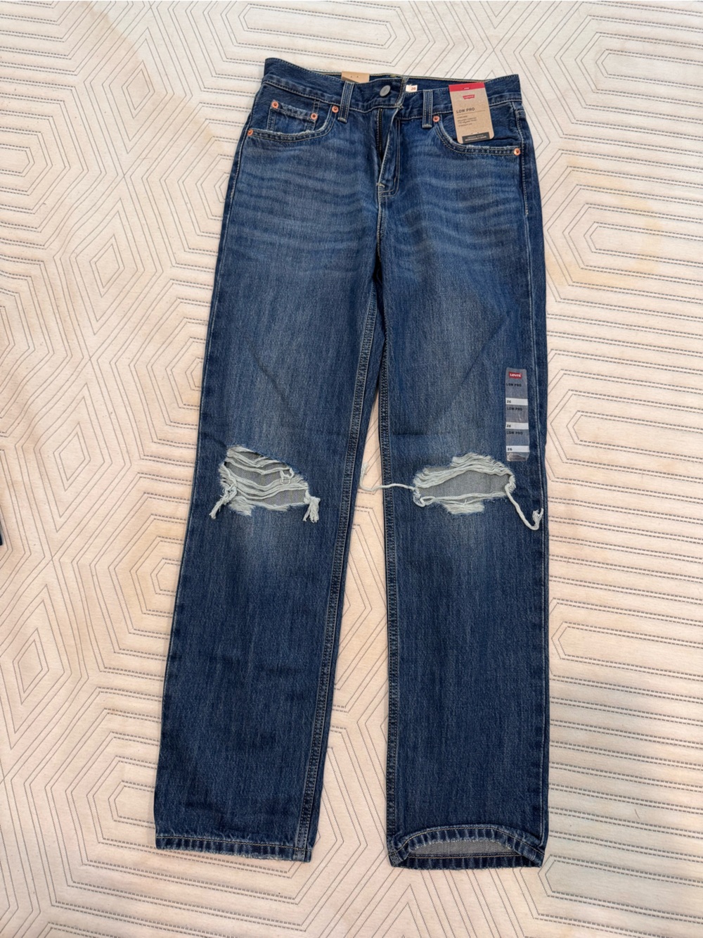 Levi's Distressed Dark Blue Straight Leg Jeans